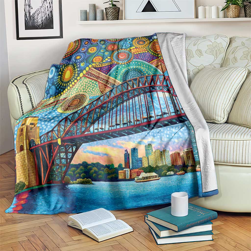 Australian Sydney Harbour Bridge Blanket Aboriginal Dot Art