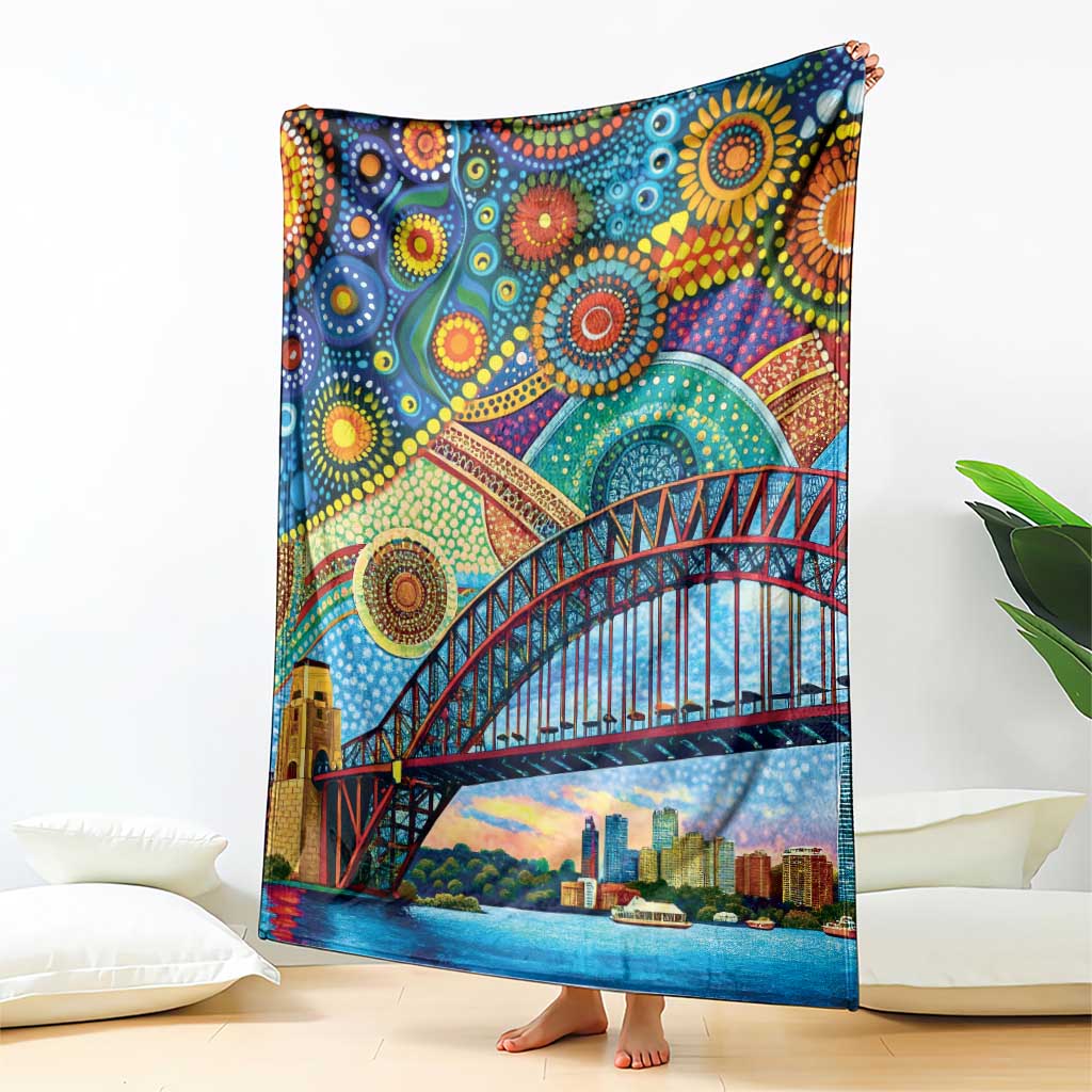 Australian Sydney Harbour Bridge Blanket Aboriginal Dot Art