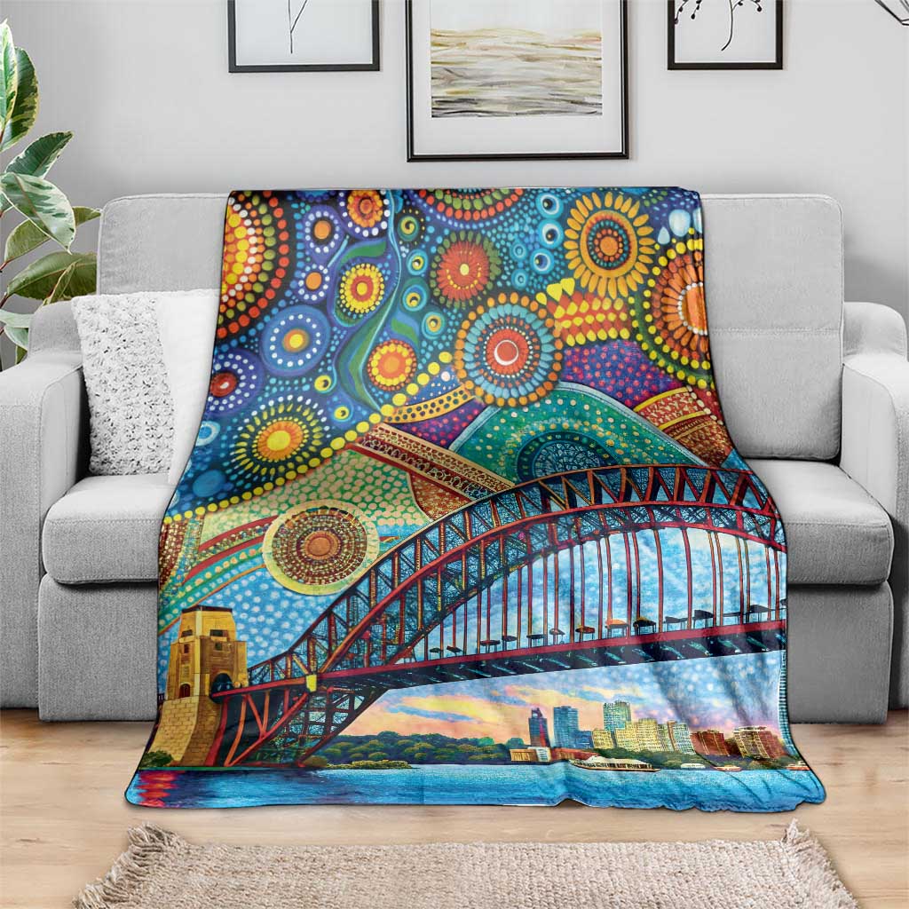 Australian Sydney Harbour Bridge Blanket Aboriginal Dot Art
