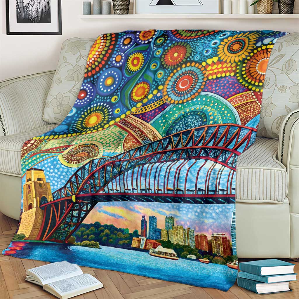 Australian Sydney Harbour Bridge Blanket Aboriginal Dot Art