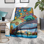 Australian Sydney Harbour Bridge Blanket Aboriginal Dot Art