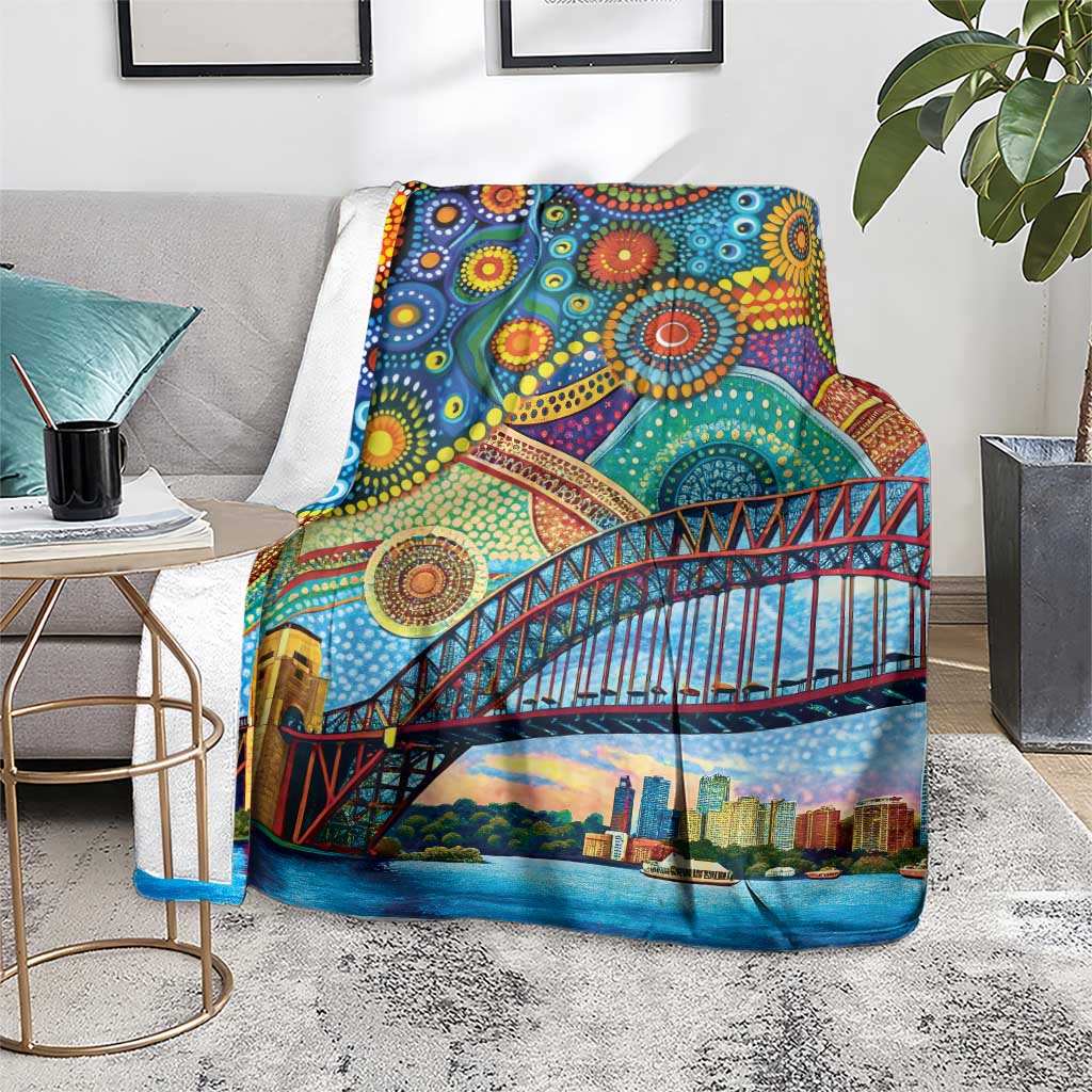 Australian Sydney Harbour Bridge Blanket Aboriginal Dot Art