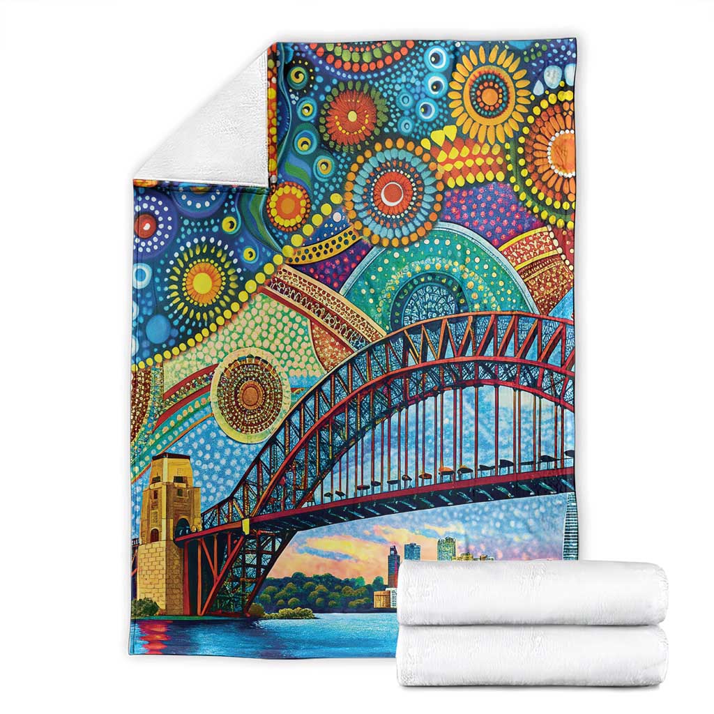Australian Sydney Harbour Bridge Blanket Aboriginal Dot Art