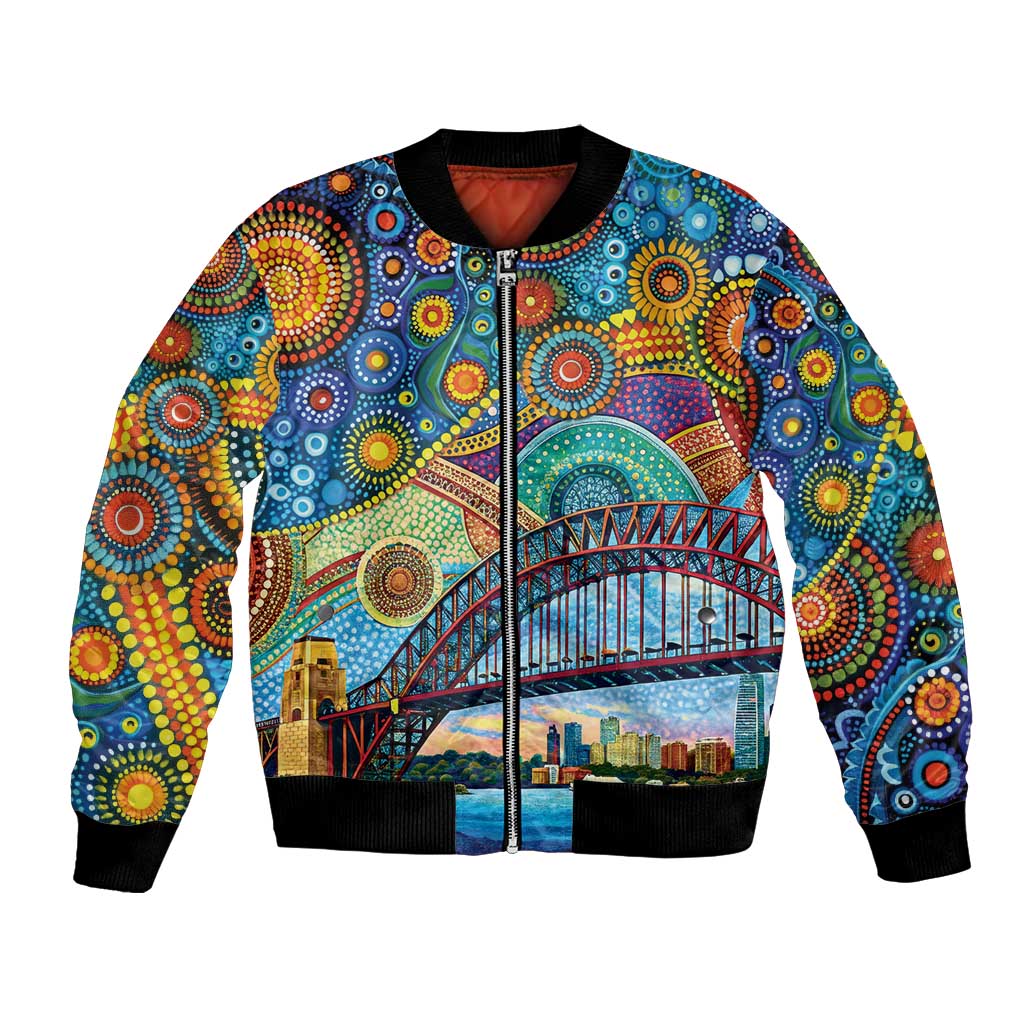 Australian Sydney Harbour Bridge Bomber Jacket Aboriginal Dot Art