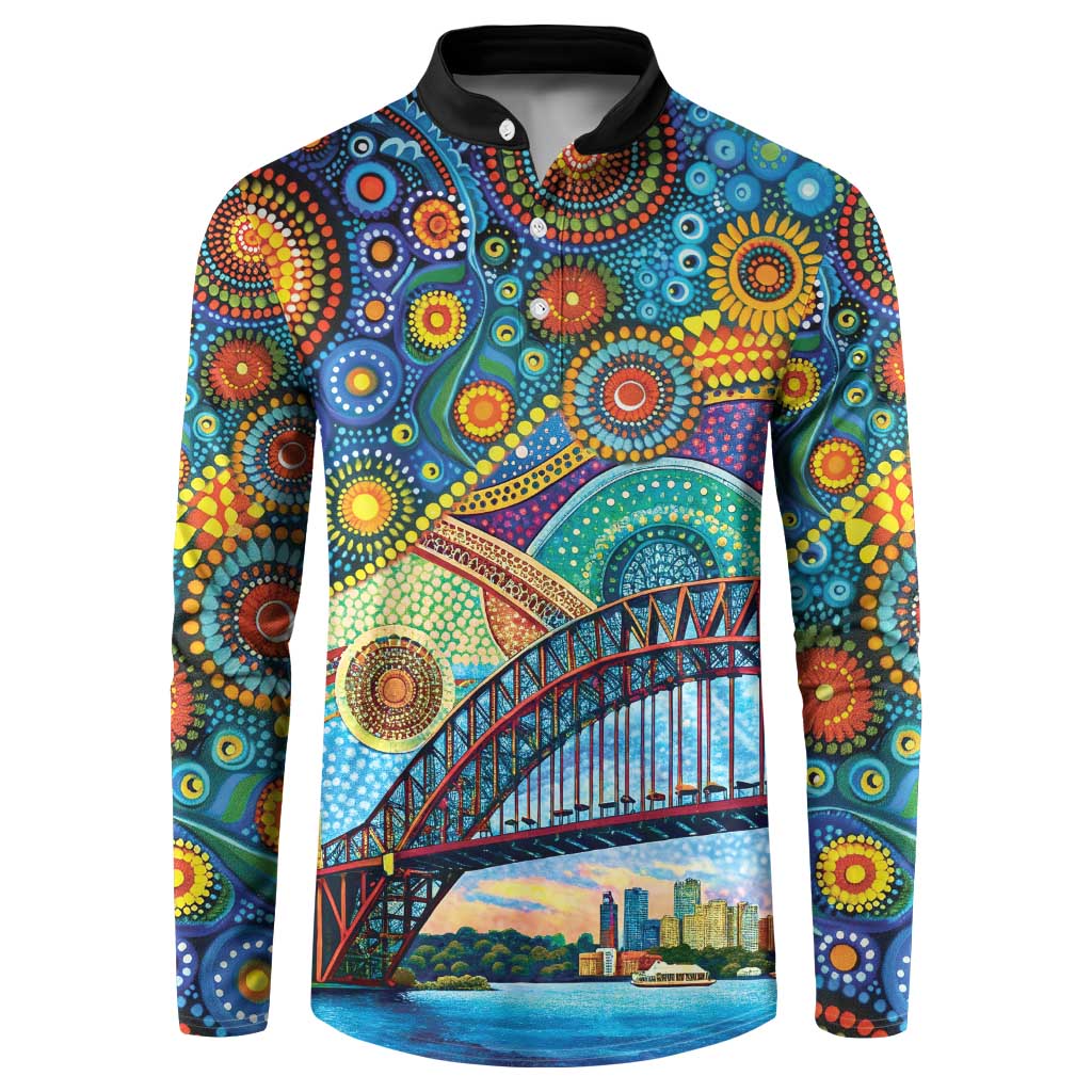 Australian Sydney Harbour Bridge Button Sweatshirt Aboriginal Dot Art