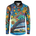 Australian Sydney Harbour Bridge Button Sweatshirt Aboriginal Dot Art