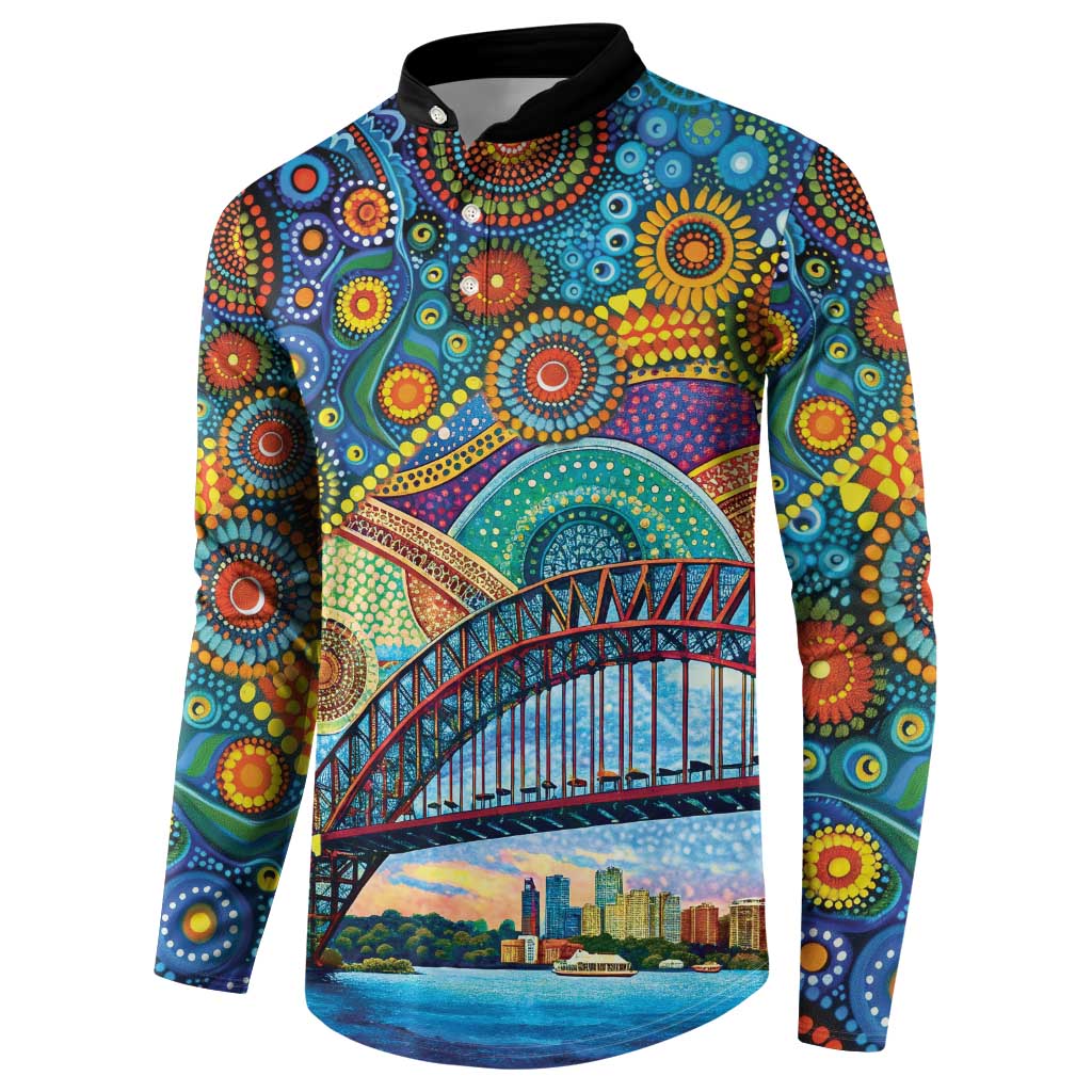 Australian Sydney Harbour Bridge Button Sweatshirt Aboriginal Dot Art
