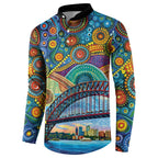 Australian Sydney Harbour Bridge Button Sweatshirt Aboriginal Dot Art