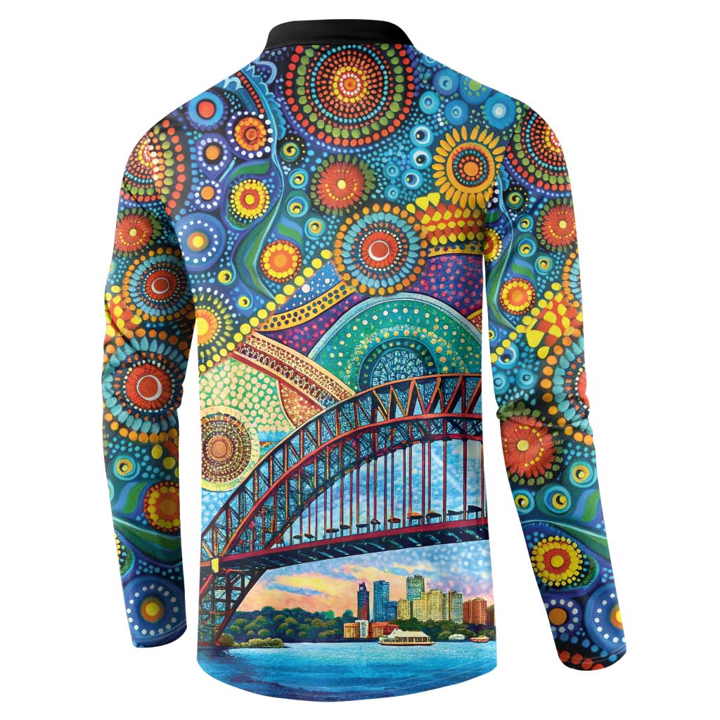 Australian Sydney Harbour Bridge Button Sweatshirt Aboriginal Dot Art
