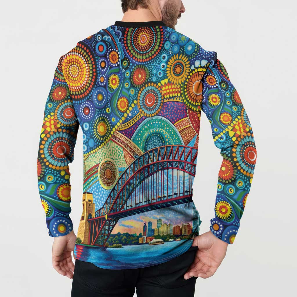 Australian Sydney Harbour Bridge Button Sweatshirt Aboriginal Dot Art