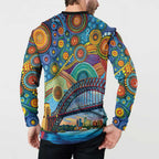 Australian Sydney Harbour Bridge Button Sweatshirt Aboriginal Dot Art