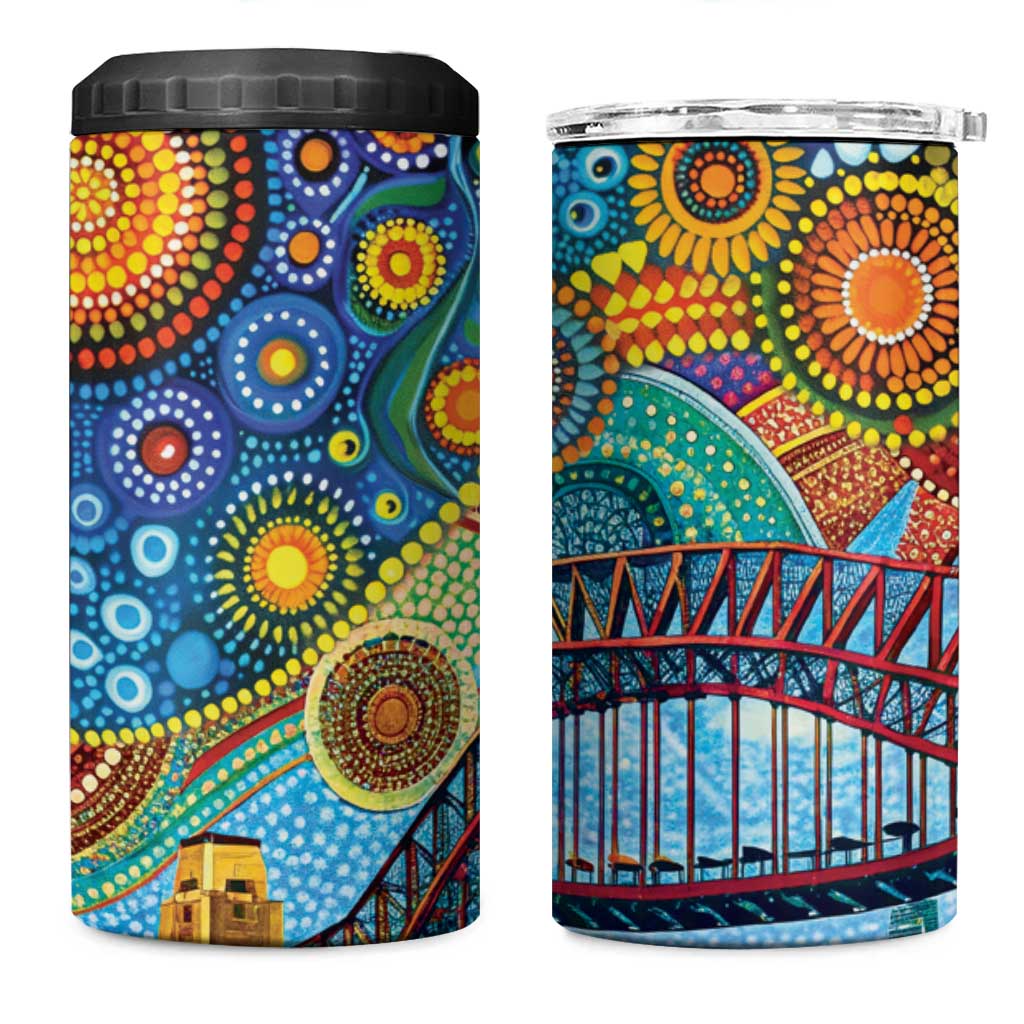 Australian Sydney Harbour Bridge 4 in 1 Can Cooler Tumbler Aboriginal Dot Art