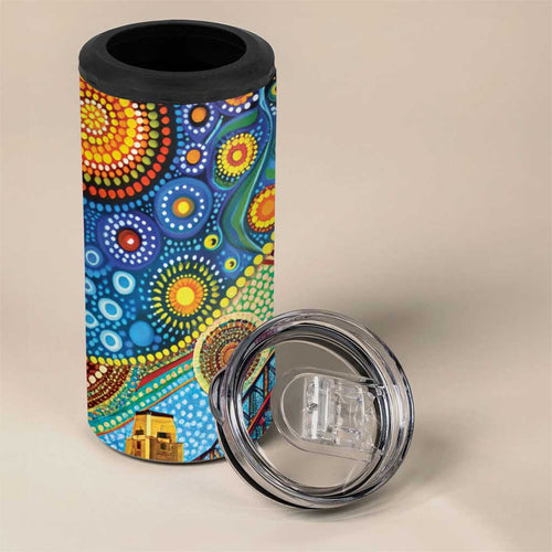 Australian Sydney Harbour Bridge 4 in 1 Can Cooler Tumbler Aboriginal Dot Art