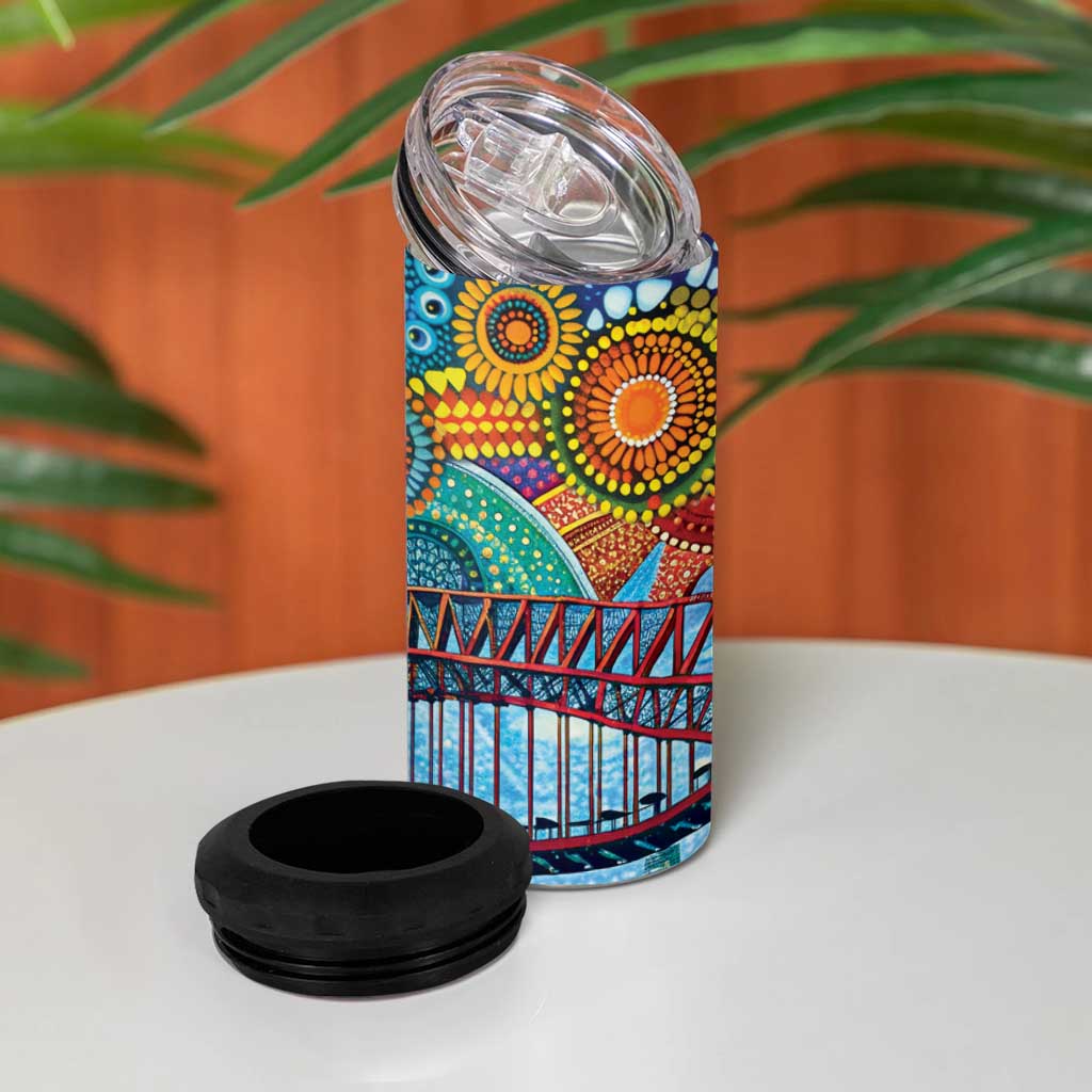 Australian Sydney Harbour Bridge 4 in 1 Can Cooler Tumbler Aboriginal Dot Art
