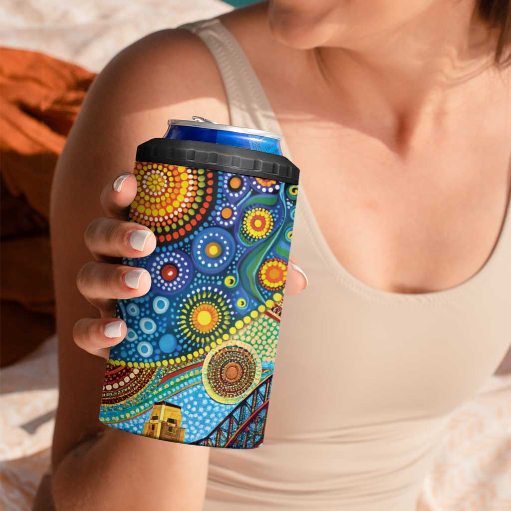 Australian Sydney Harbour Bridge 4 in 1 Can Cooler Tumbler Aboriginal Dot Art