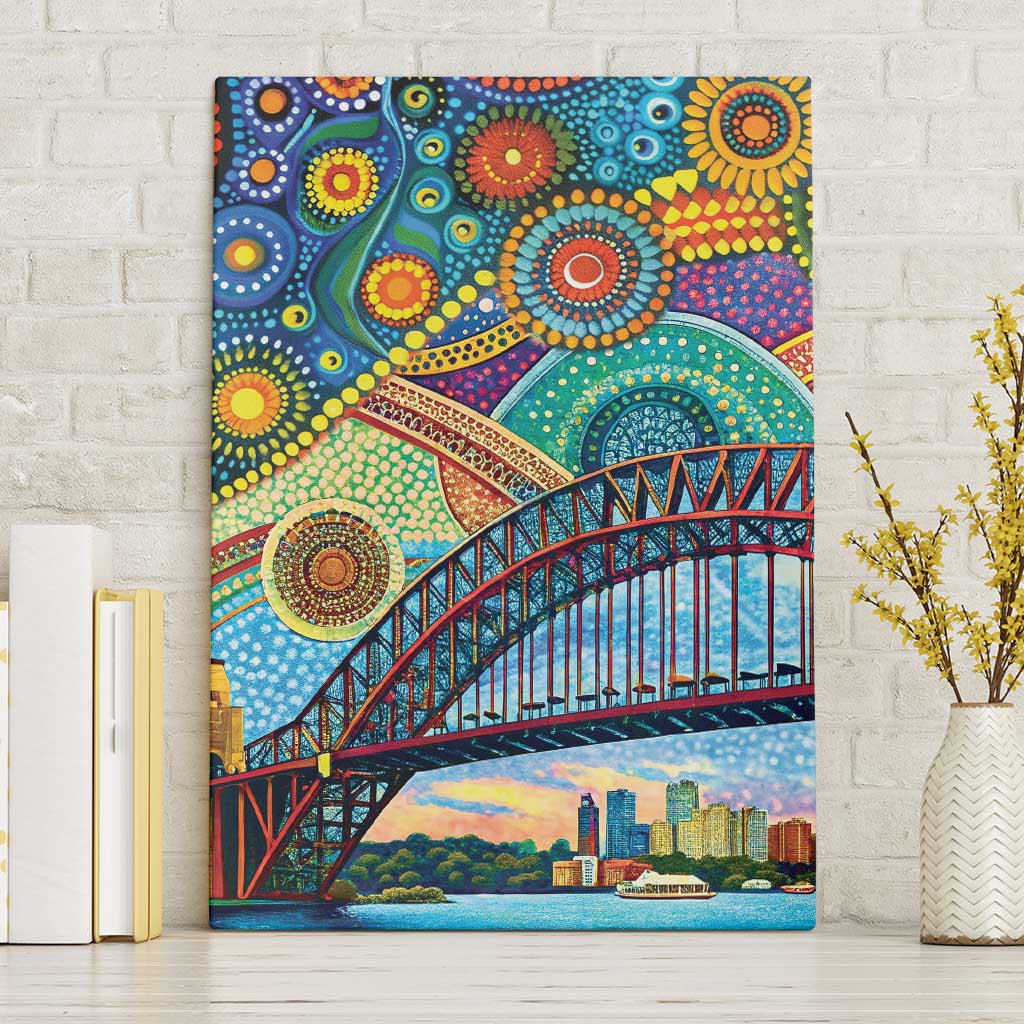 Australian Sydney Harbour Bridge Canvas Wall Art Aboriginal Dot Art