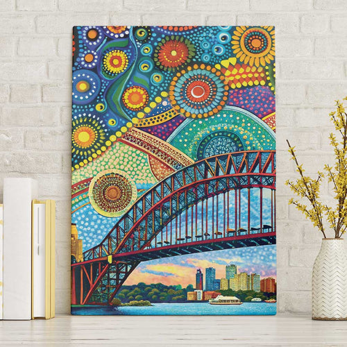 Australian Sydney Harbour Bridge Canvas Wall Art Aboriginal Dot Art