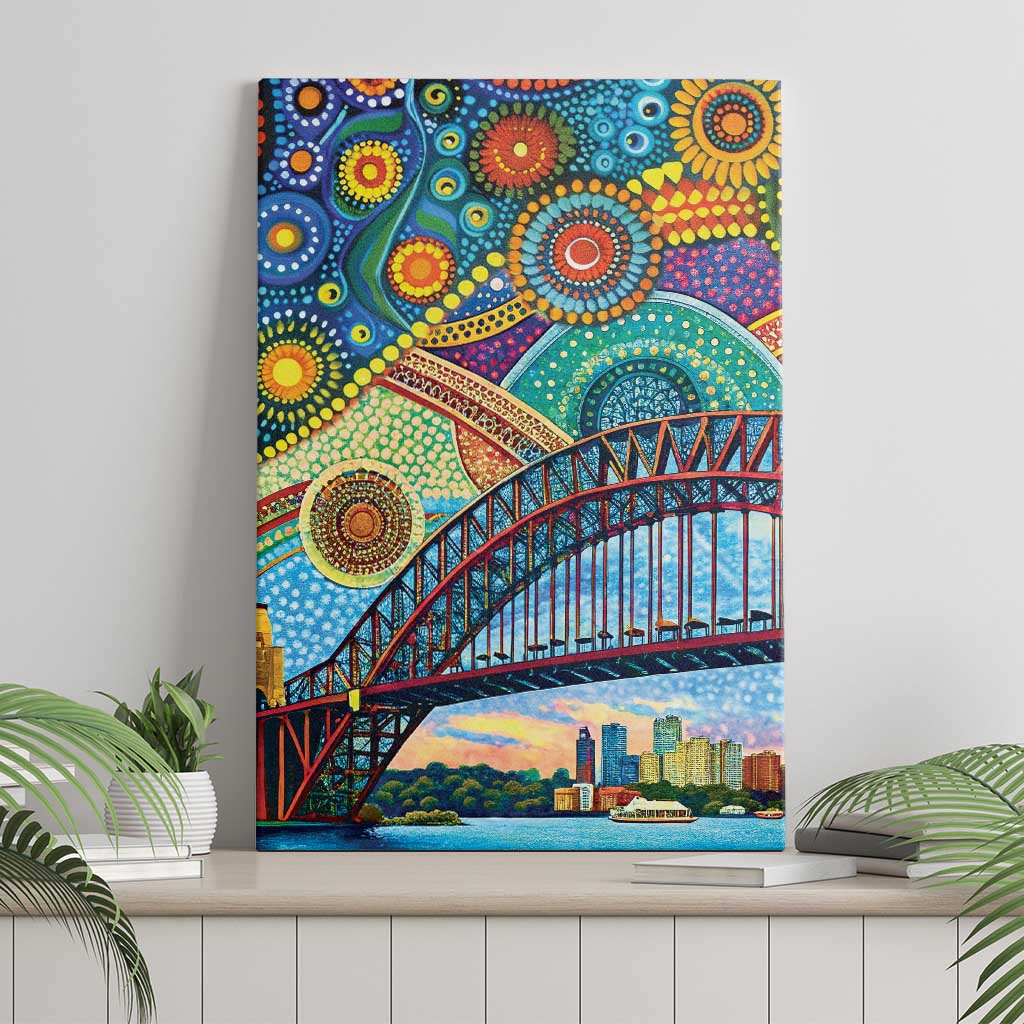 Australian Sydney Harbour Bridge Canvas Wall Art Aboriginal Dot Art