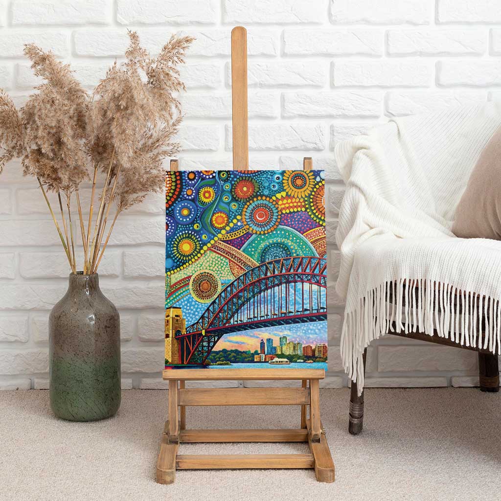 Australian Sydney Harbour Bridge Canvas Wall Art Aboriginal Dot Art