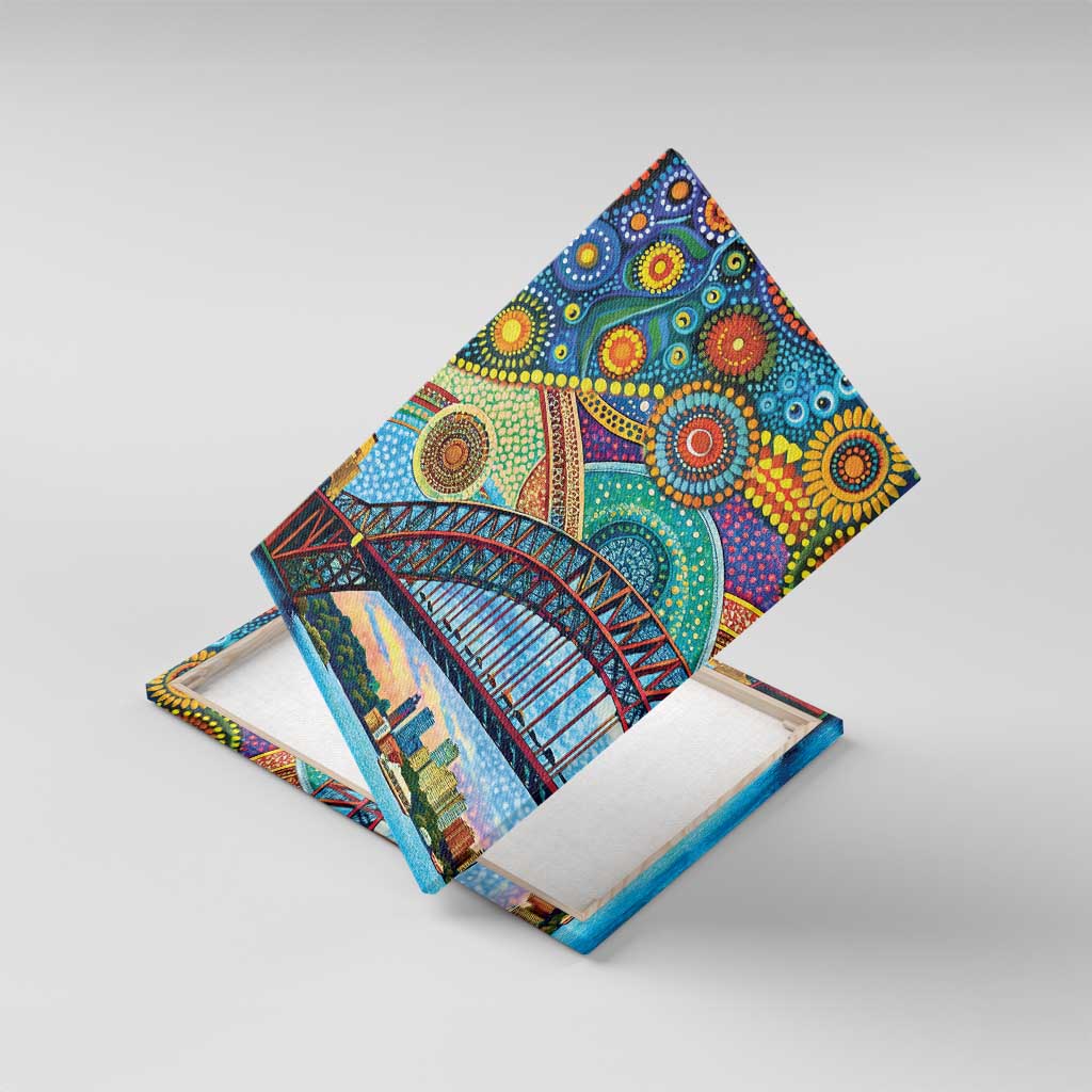 Australian Sydney Harbour Bridge Canvas Wall Art Aboriginal Dot Art
