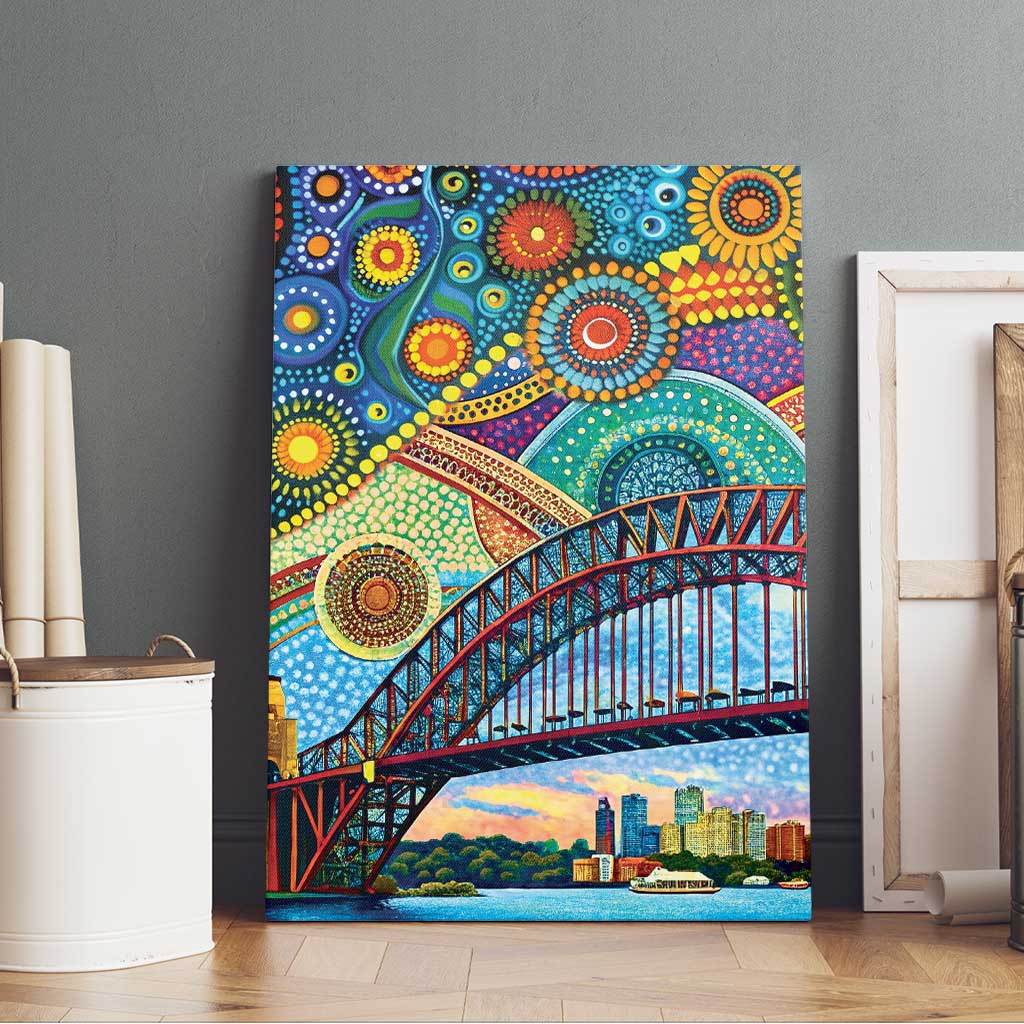 Australian Sydney Harbour Bridge Canvas Wall Art Aboriginal Dot Art