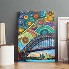 Australian Sydney Harbour Bridge Canvas Wall Art Aboriginal Dot Art