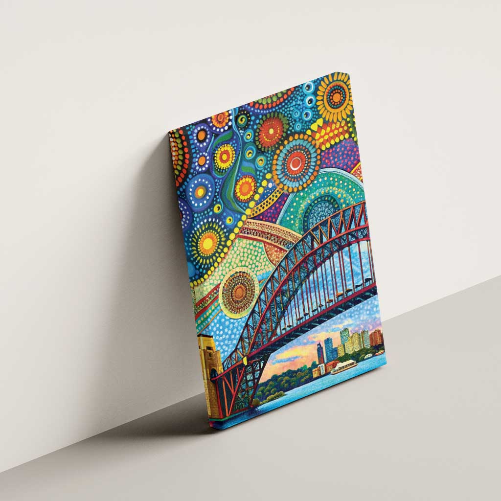 Australian Sydney Harbour Bridge Canvas Wall Art Aboriginal Dot Art