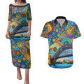 Australian Sydney Harbour Bridge Couples Matching Puletasi and Hawaiian Shirt Aboriginal Dot Art