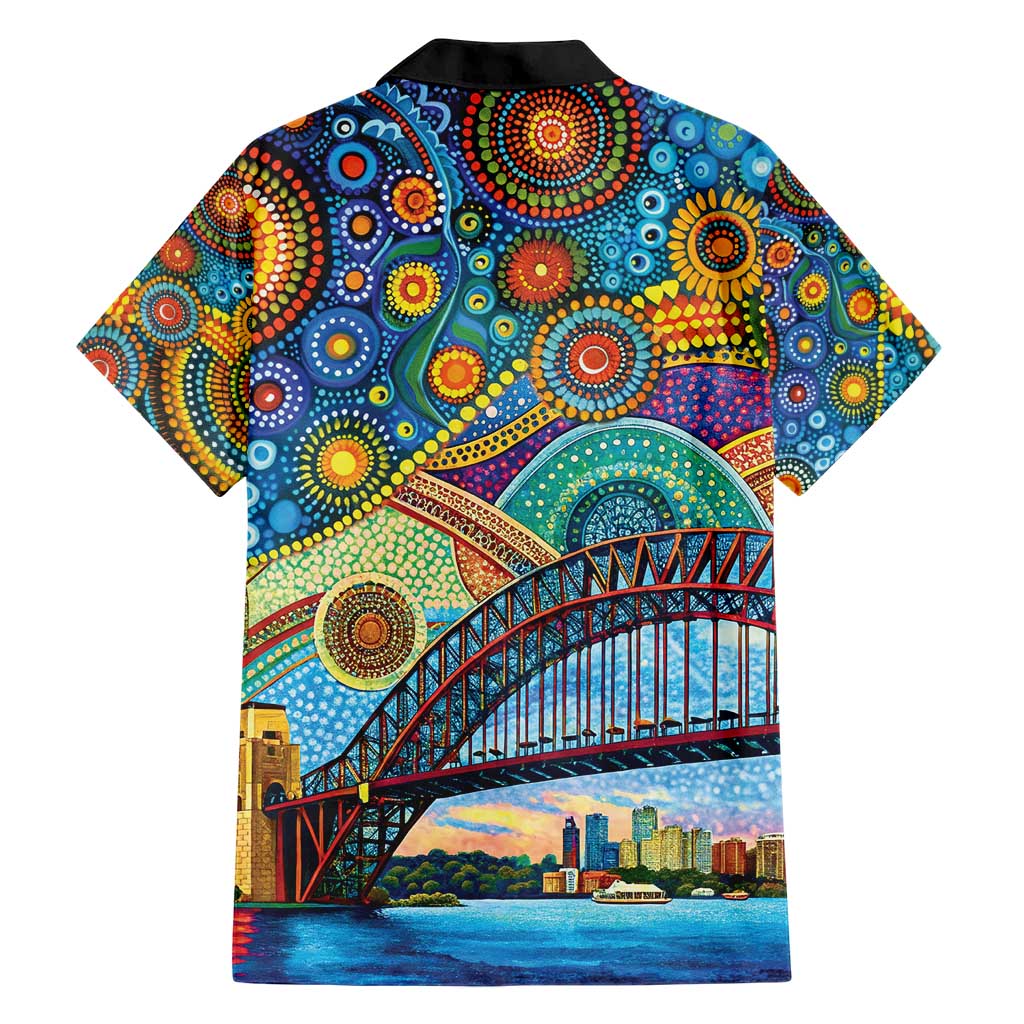 Australian Sydney Harbour Bridge Family Matching Short Sleeve Bodycon Dress and Hawaiian Shirt Aboriginal Dot Art