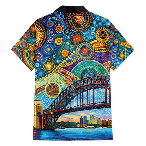 Australian Sydney Harbour Bridge Family Matching Short Sleeve Bodycon Dress and Hawaiian Shirt Aboriginal Dot Art