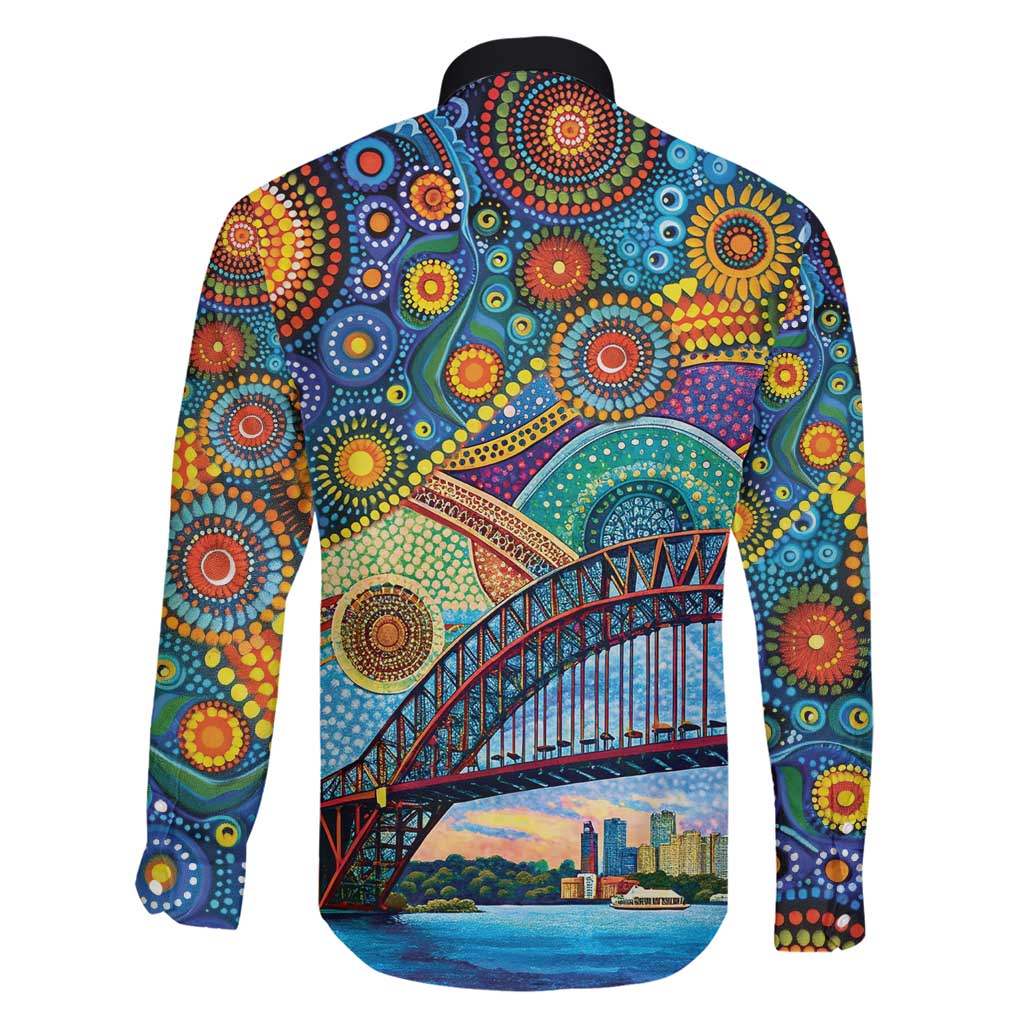 Australian Sydney Harbour Bridge Family Matching Short Sleeve Bodycon Dress and Hawaiian Shirt Aboriginal Dot Art