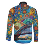 Australian Sydney Harbour Bridge Family Matching Short Sleeve Bodycon Dress and Hawaiian Shirt Aboriginal Dot Art