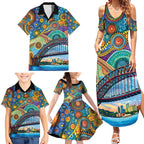 Australian Sydney Harbour Bridge Family Matching Summer Maxi Dress and Hawaiian Shirt Aboriginal Dot Art