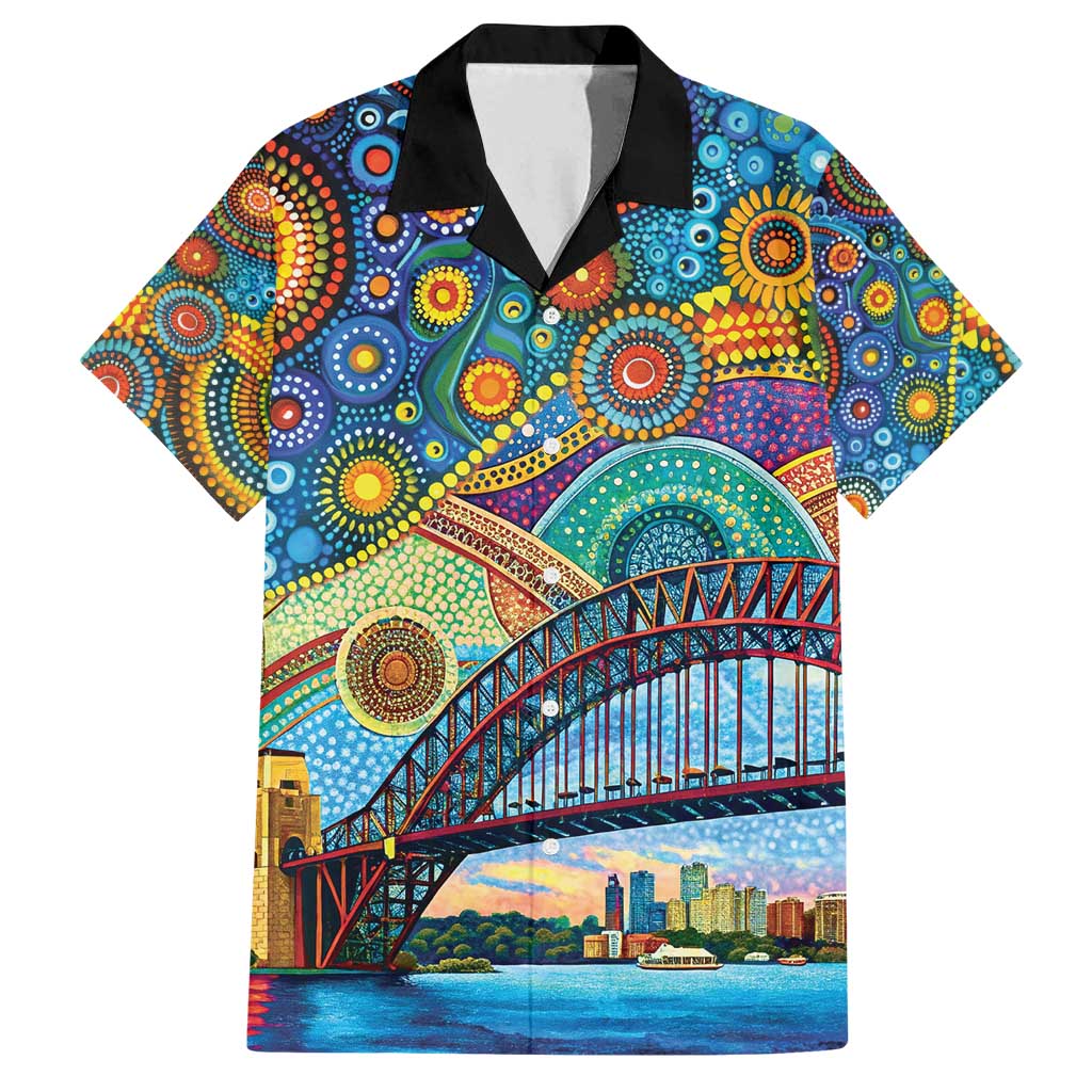 Australian Sydney Harbour Bridge Family Matching Summer Maxi Dress and Hawaiian Shirt Aboriginal Dot Art