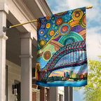 Australian Sydney Harbour Bridge Garden Flag Aboriginal Dot Art