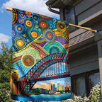 Australian Sydney Harbour Bridge Garden Flag Aboriginal Dot Art