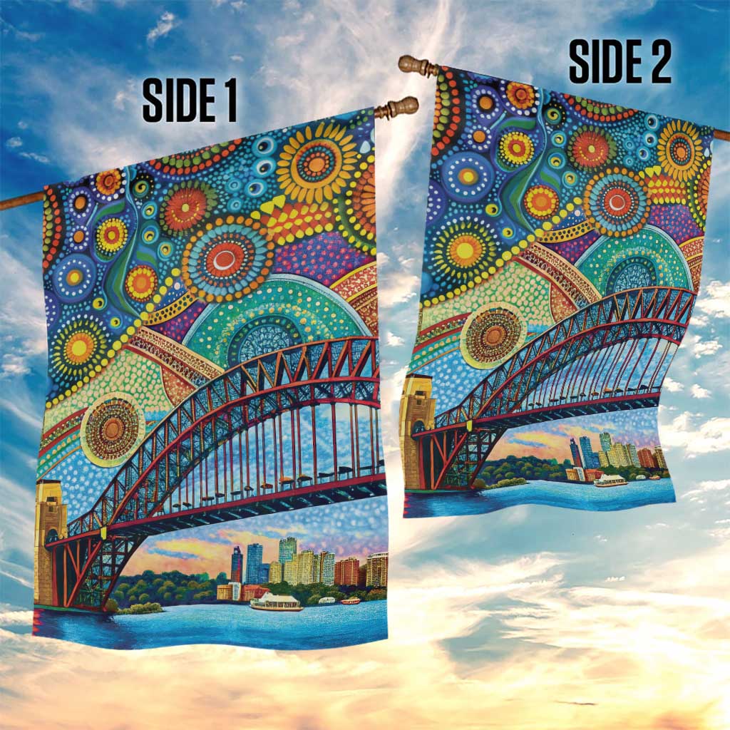Australian Sydney Harbour Bridge Garden Flag Aboriginal Dot Art