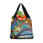 Australian Sydney Harbour Bridge Grocery Bag Aboriginal Dot Art