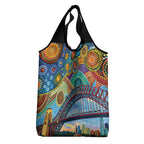 Australian Sydney Harbour Bridge Grocery Bag Aboriginal Dot Art