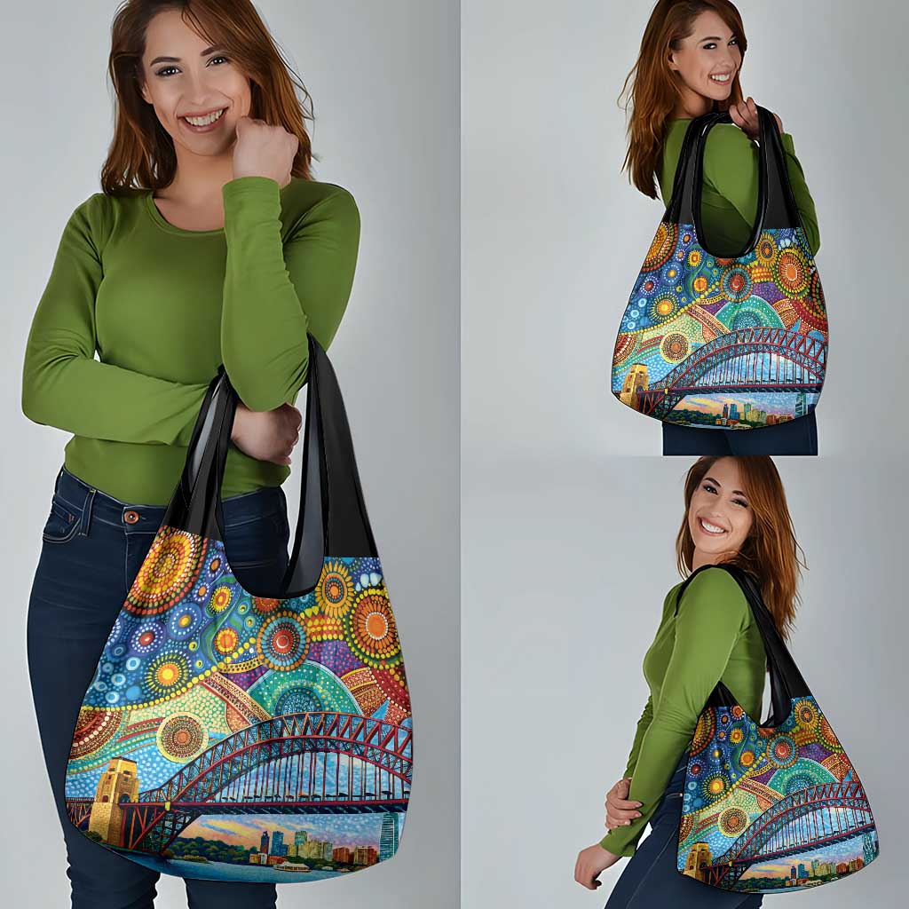 Australian Sydney Harbour Bridge Grocery Bag Aboriginal Dot Art