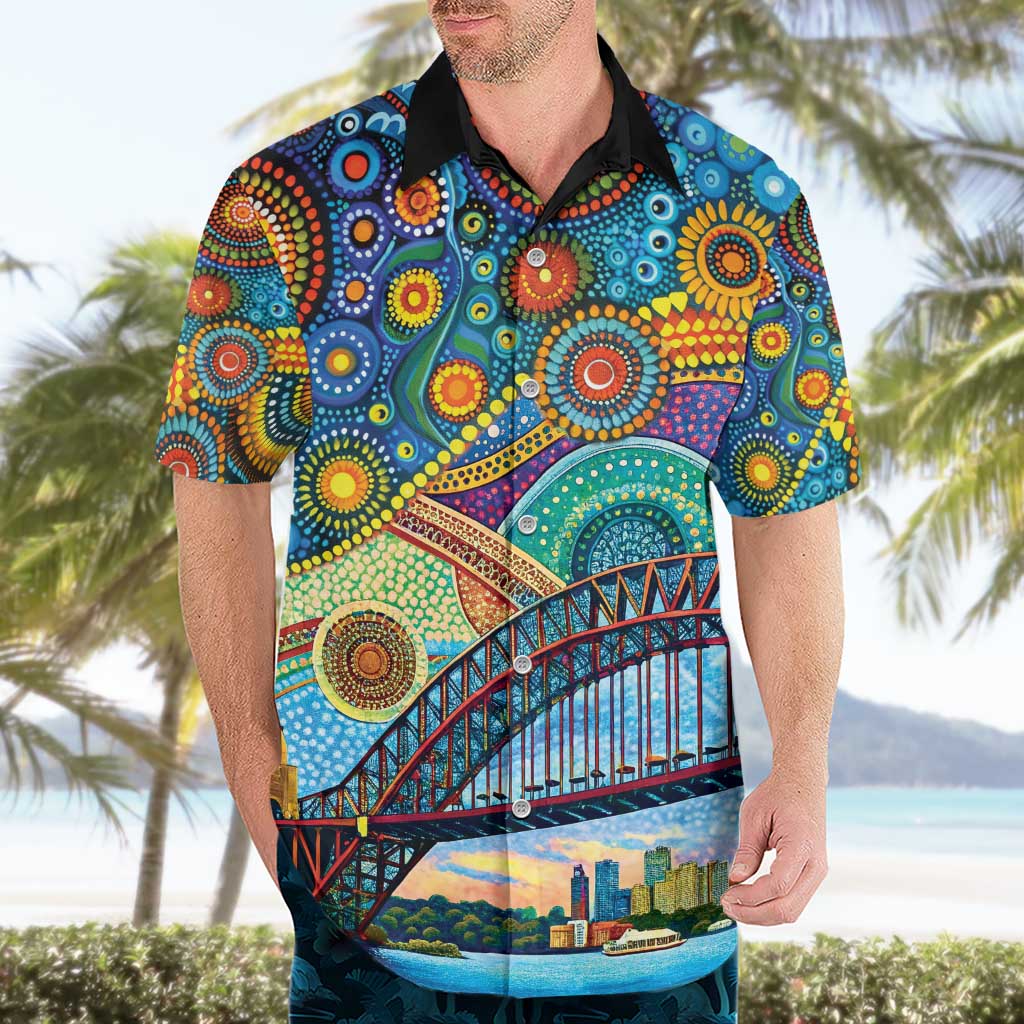 Australian Sydney Harbour Bridge Hawaiian Shirt Aboriginal Dot Art