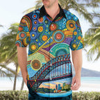 Australian Sydney Harbour Bridge Hawaiian Shirt Aboriginal Dot Art