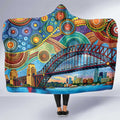 Australian Sydney Harbour Bridge Hooded Blanket Aboriginal Dot Art