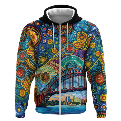 Australian Sydney Harbour Bridge Hoodie Aboriginal Dot Art