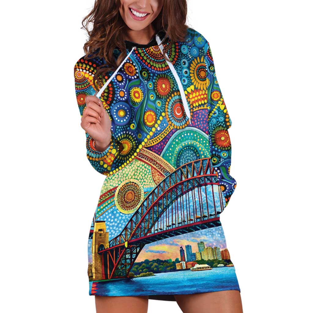 Australian Sydney Harbour Bridge Hoodie Dress Aboriginal Dot Art