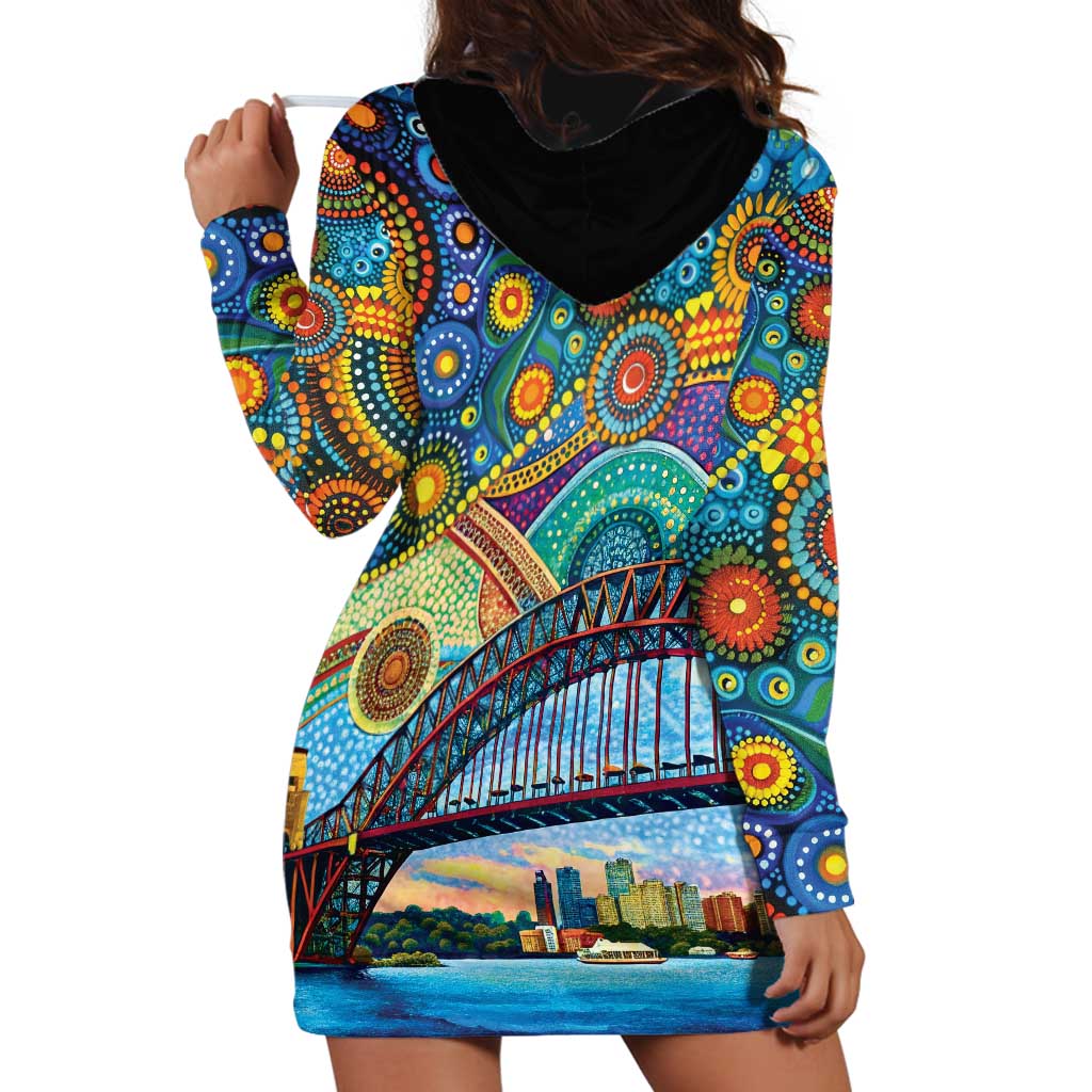 Australian Sydney Harbour Bridge Hoodie Dress Aboriginal Dot Art