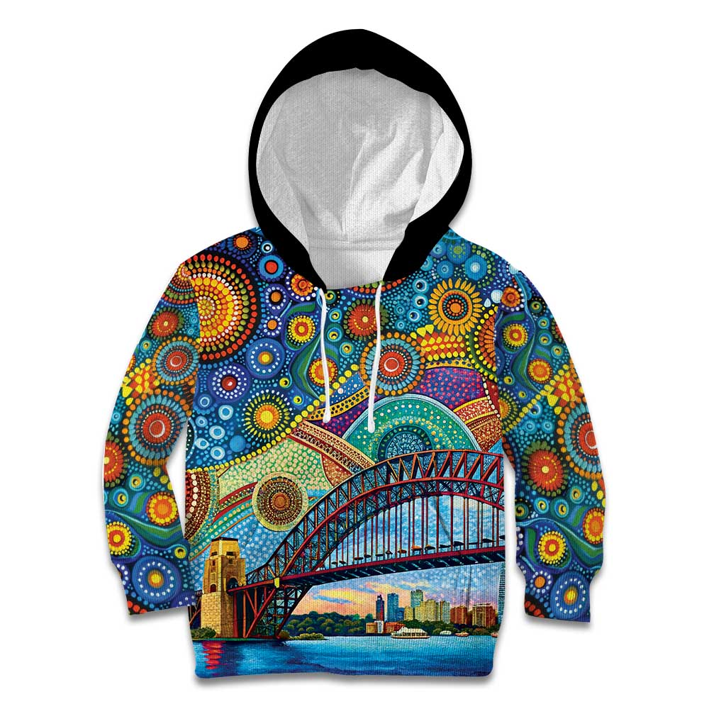 Australian Sydney Harbour Bridge Kid Hoodie Aboriginal Dot Art