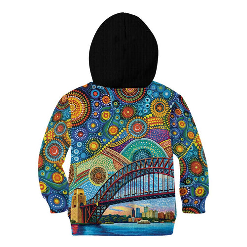 Australian Sydney Harbour Bridge Kid Hoodie Aboriginal Dot Art