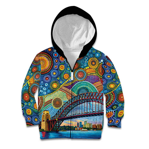 Australian Sydney Harbour Bridge Kid Hoodie Aboriginal Dot Art