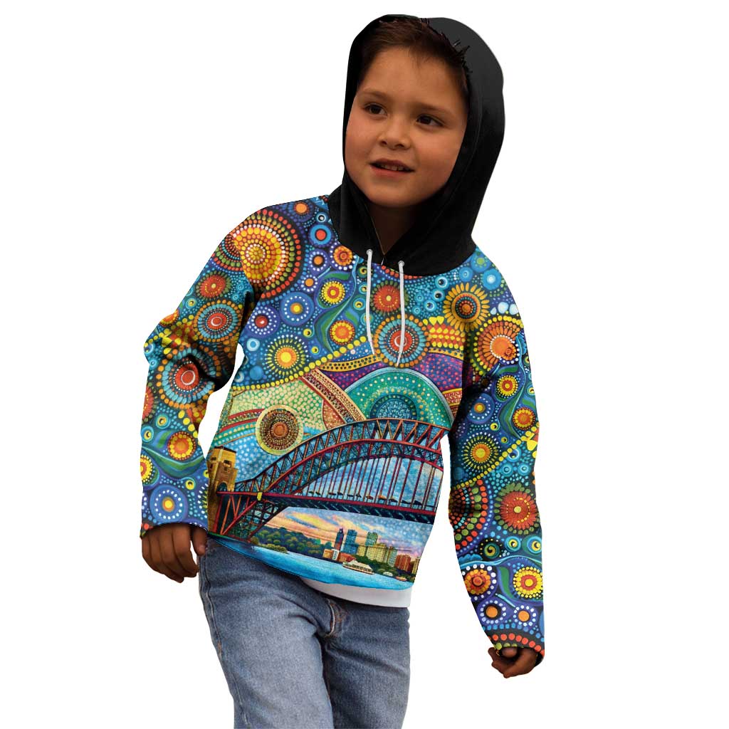 Australian Sydney Harbour Bridge Kid Hoodie Aboriginal Dot Art